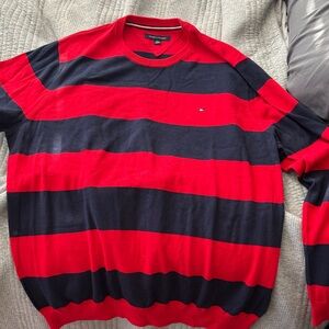Tommy Hilfiger Men's Red and Black Striped Sweater